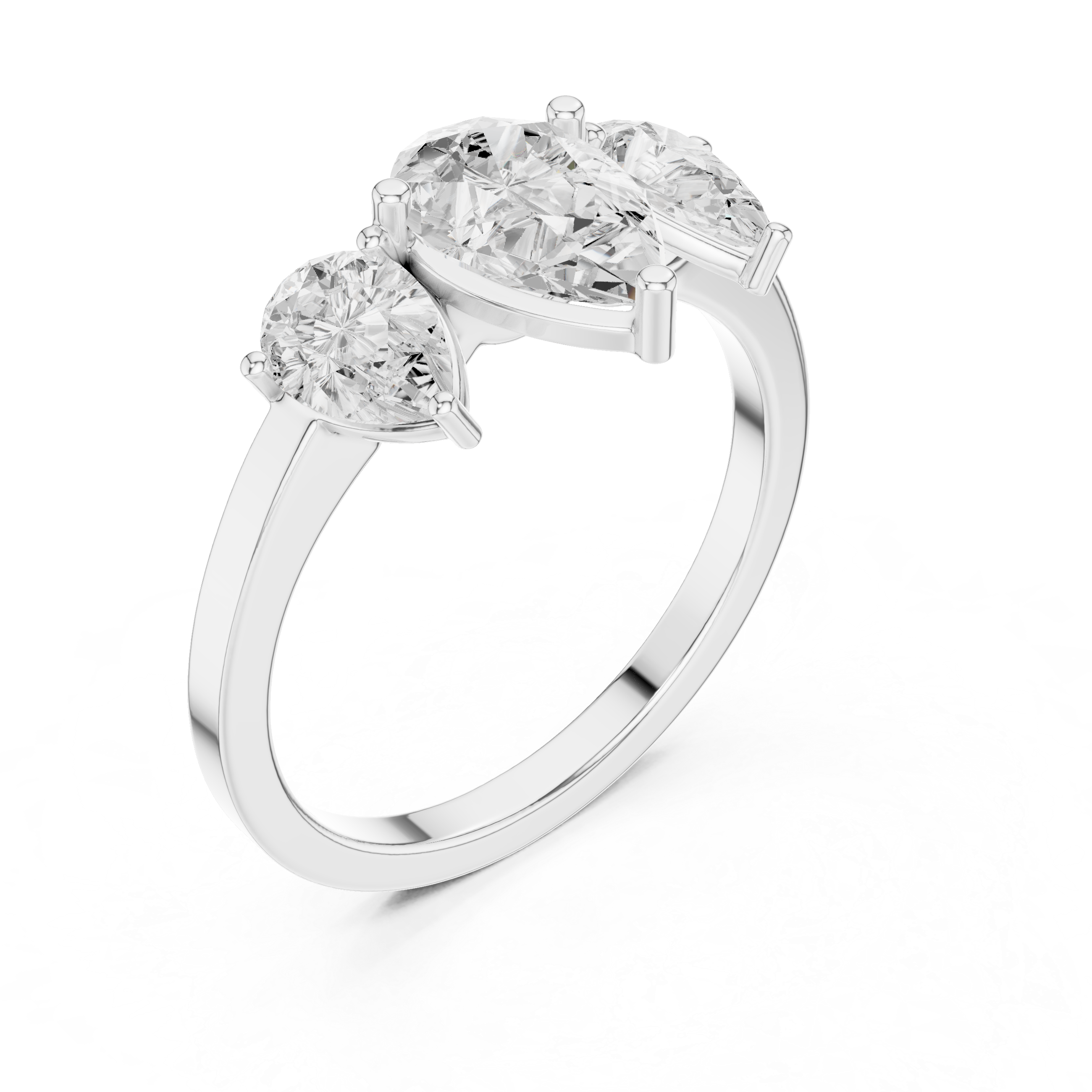 Three Stone Pear Diamond Engagement Ring