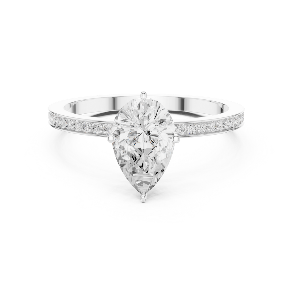 Minimal Pear Cut Pavé Diamond Engagement Ring