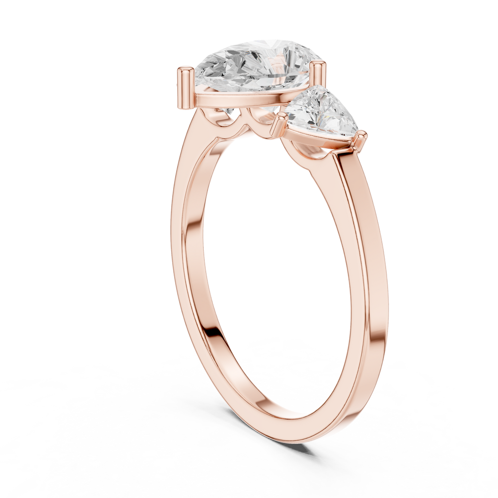 Pear Cut Three Stone Diamond Engagement Ring with Trillion Side Stones