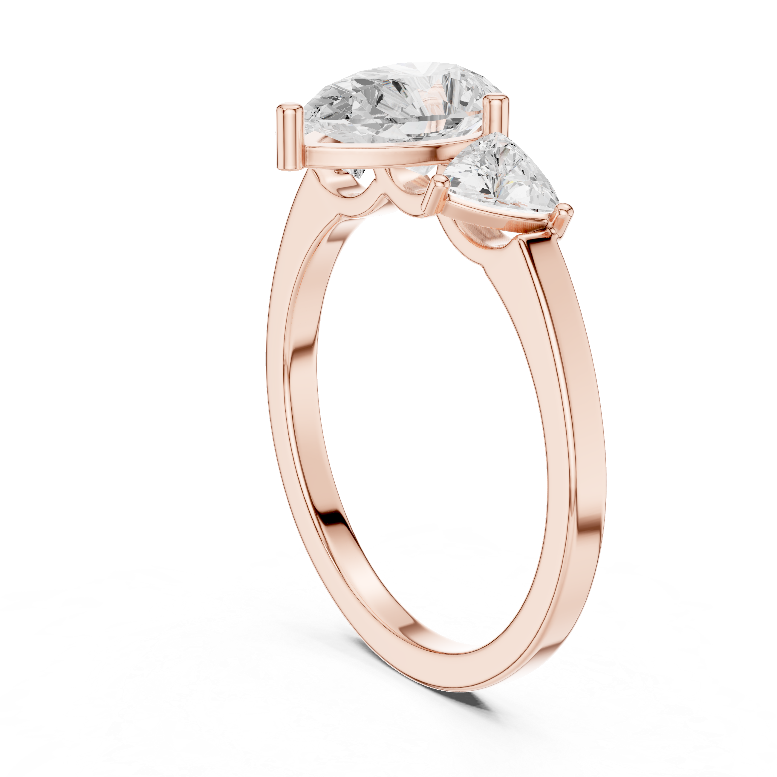 Pear Cut Three Stone Diamond Engagement Ring with Trillion Side Stones
