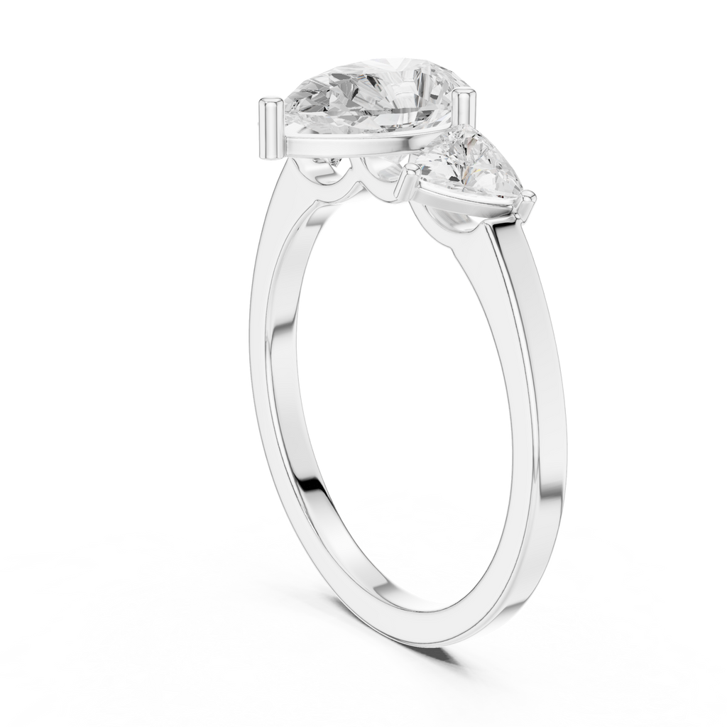 Pear Cut Three Stone Diamond Engagement Ring with Trillion Side Stones