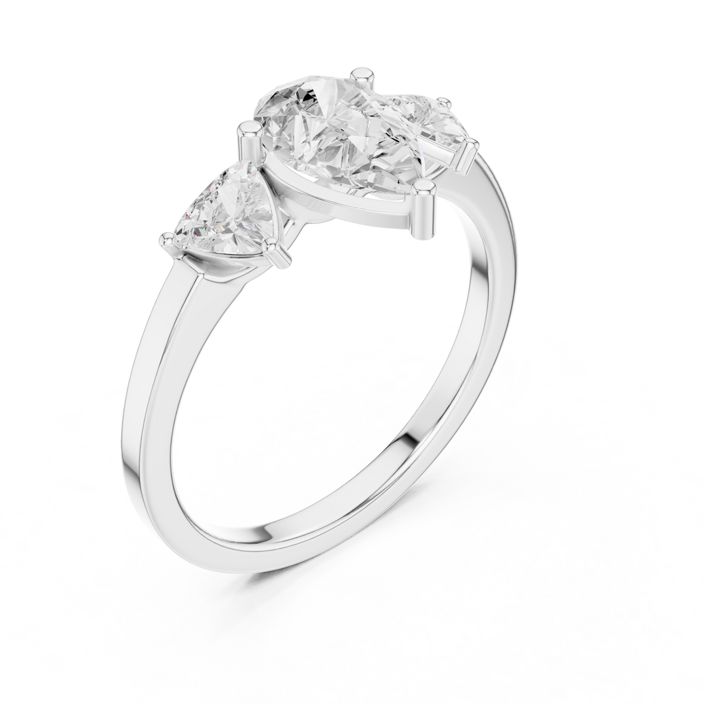 Pear Cut Three Stone Diamond Engagement Ring with Trillion Side Stones
