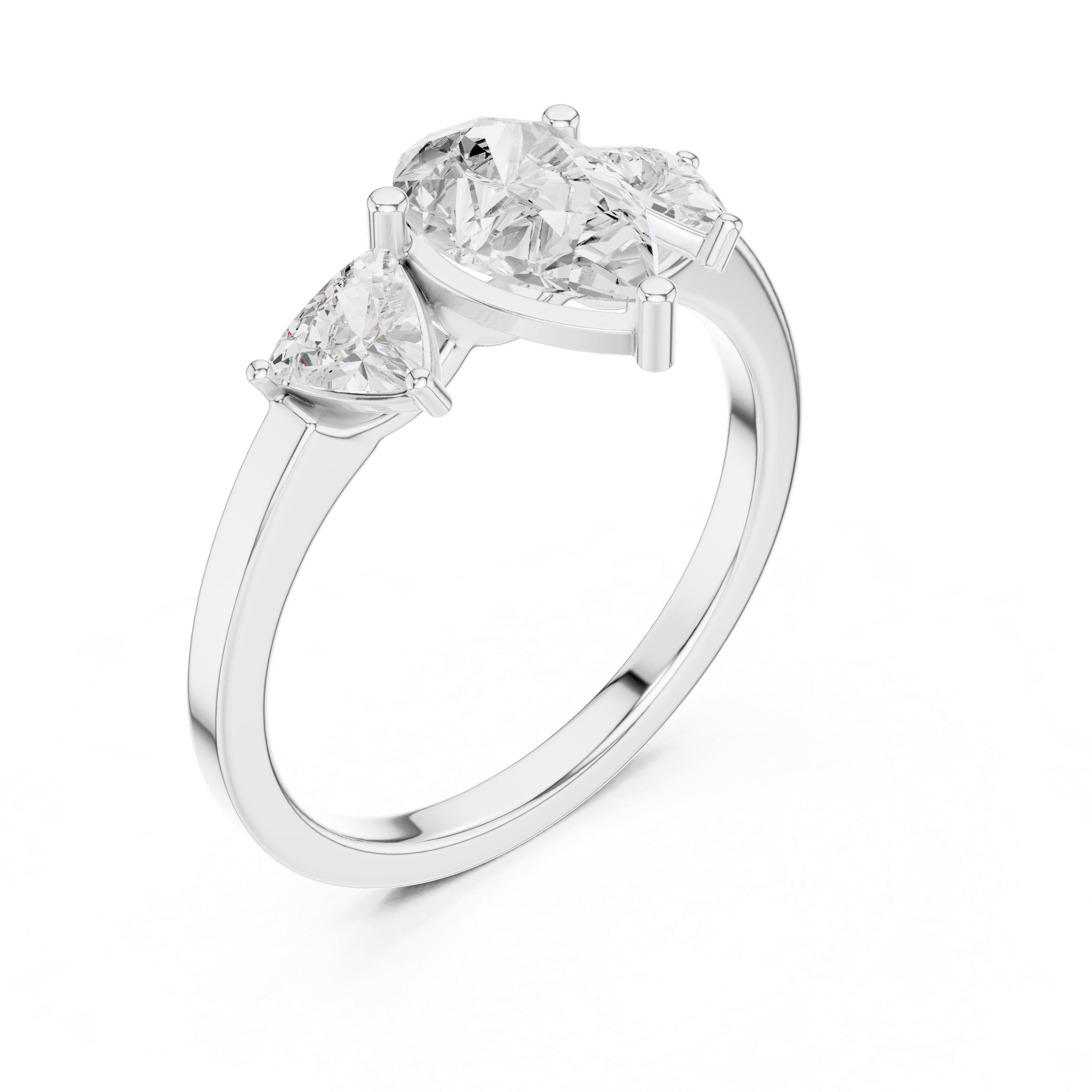 Pear Cut Three Stone Diamond Engagement Ring with Trillion Side Stones