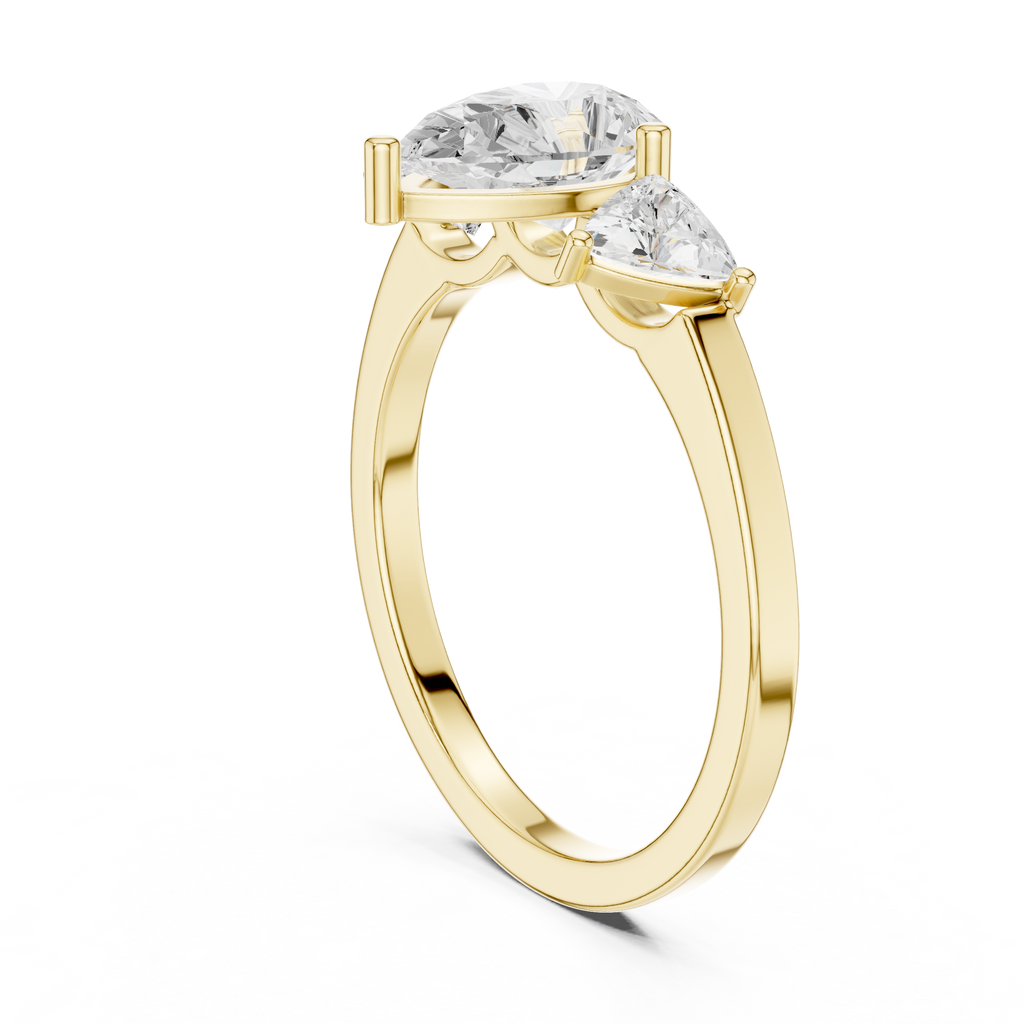 Pear Cut Three Stone Diamond Engagement Ring with Trillion Side Stones
