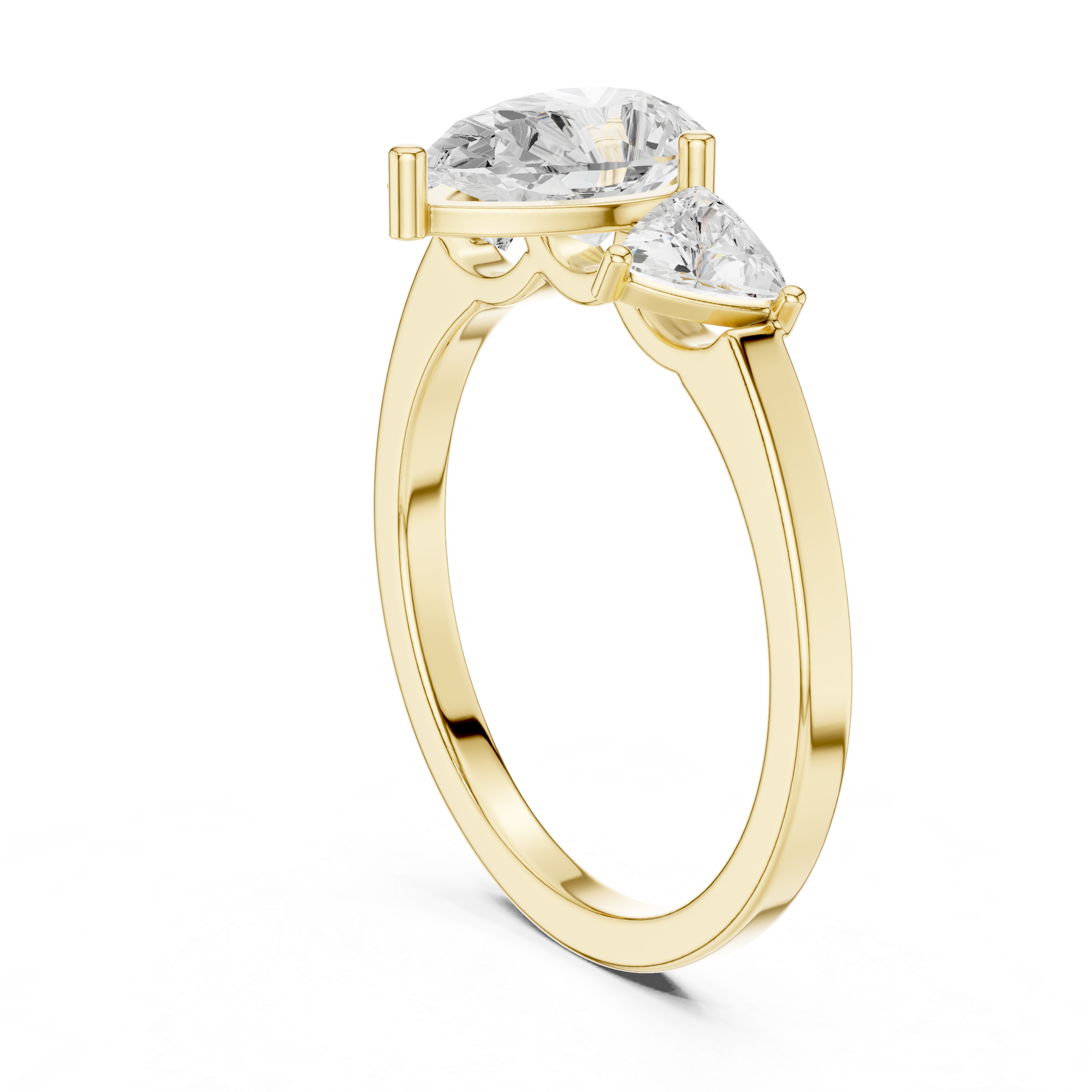 Pear Cut Three Stone Diamond Engagement Ring with Trillion Side Stones