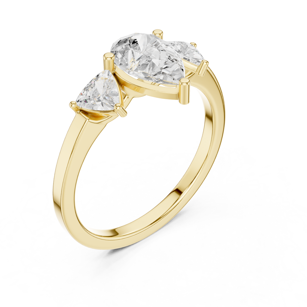Pear Cut Three Stone Diamond Engagement Ring with Trillion Side Stones