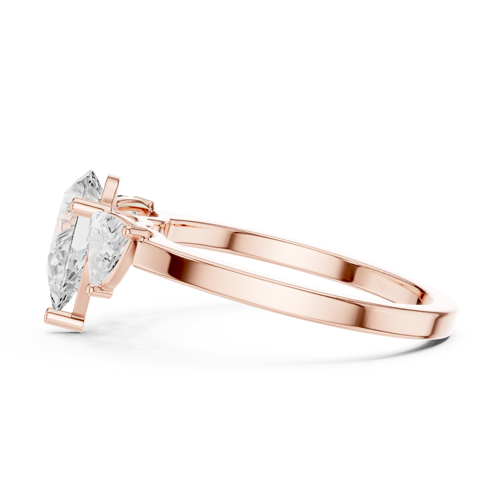 Pear Cut Three Stone Diamond Engagement Ring with Trillion Side Stones