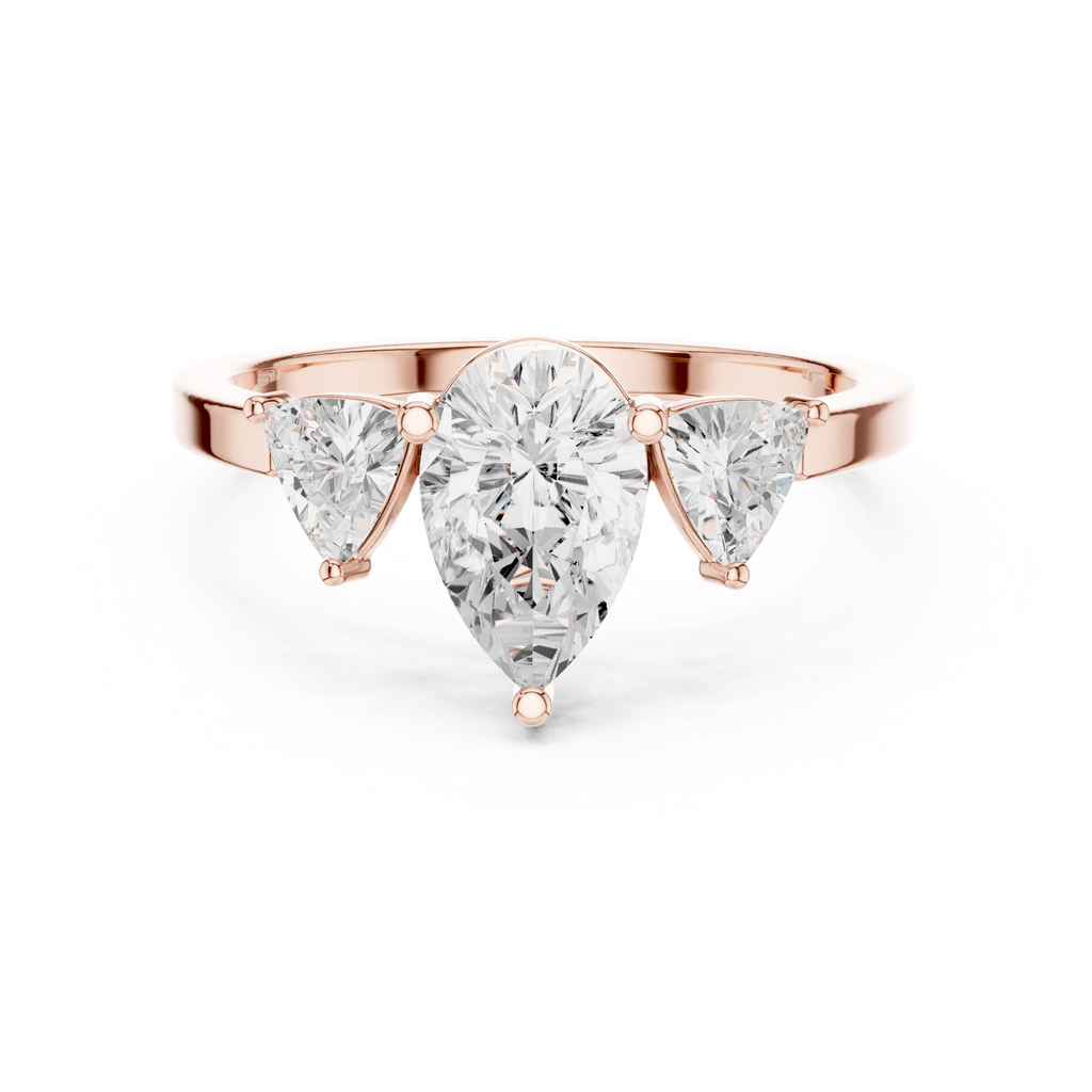 Pear Cut Three Stone Diamond Engagement Ring with Trillion Side Stones