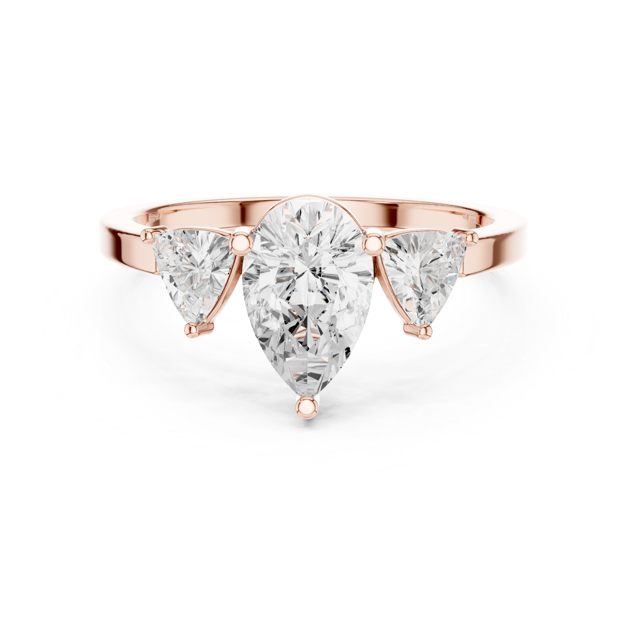 Pear Cut Three Stone Diamond Engagement Ring with Trillion Side Stones