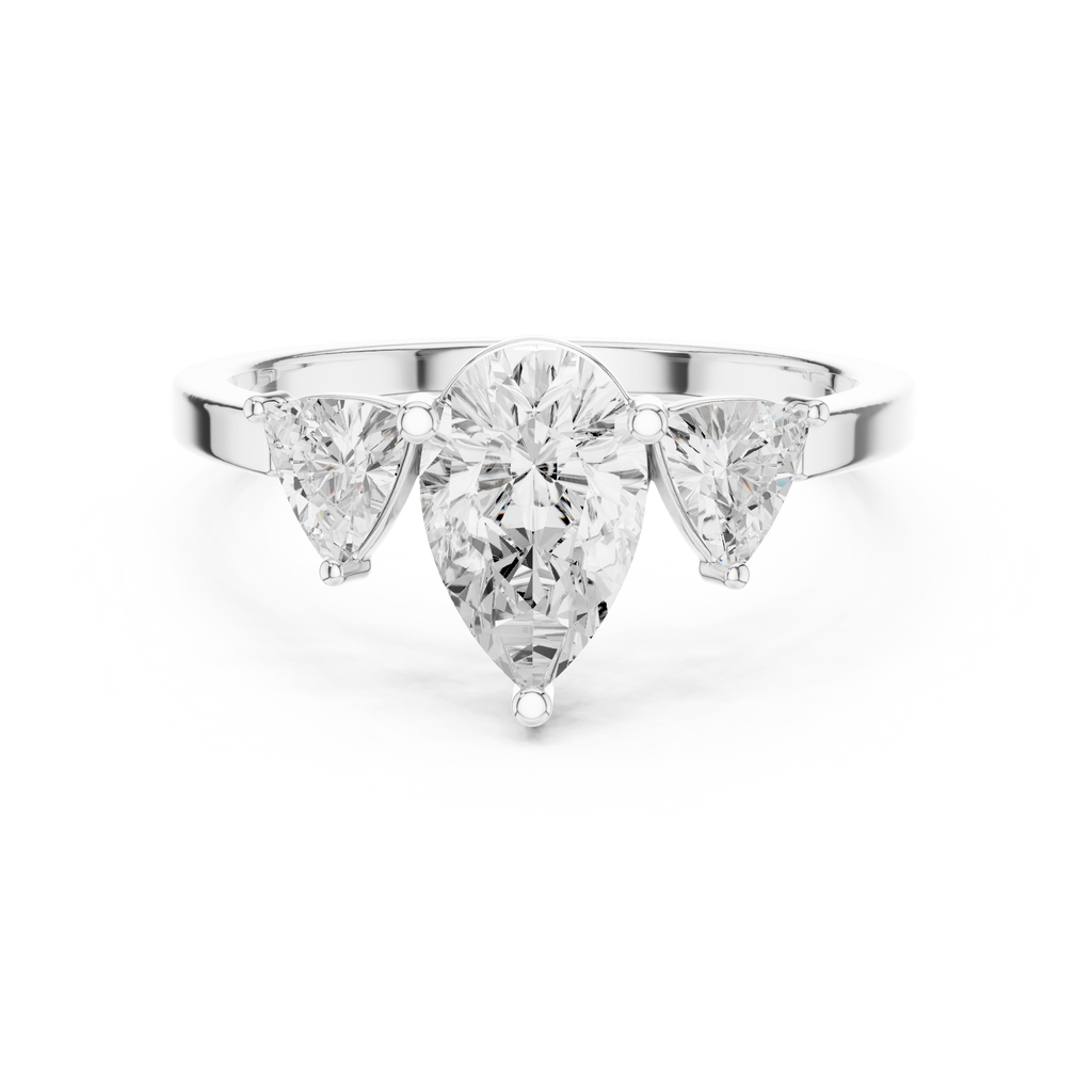 Pear Cut Three Stone Diamond Engagement Ring with Trillion Side Stones