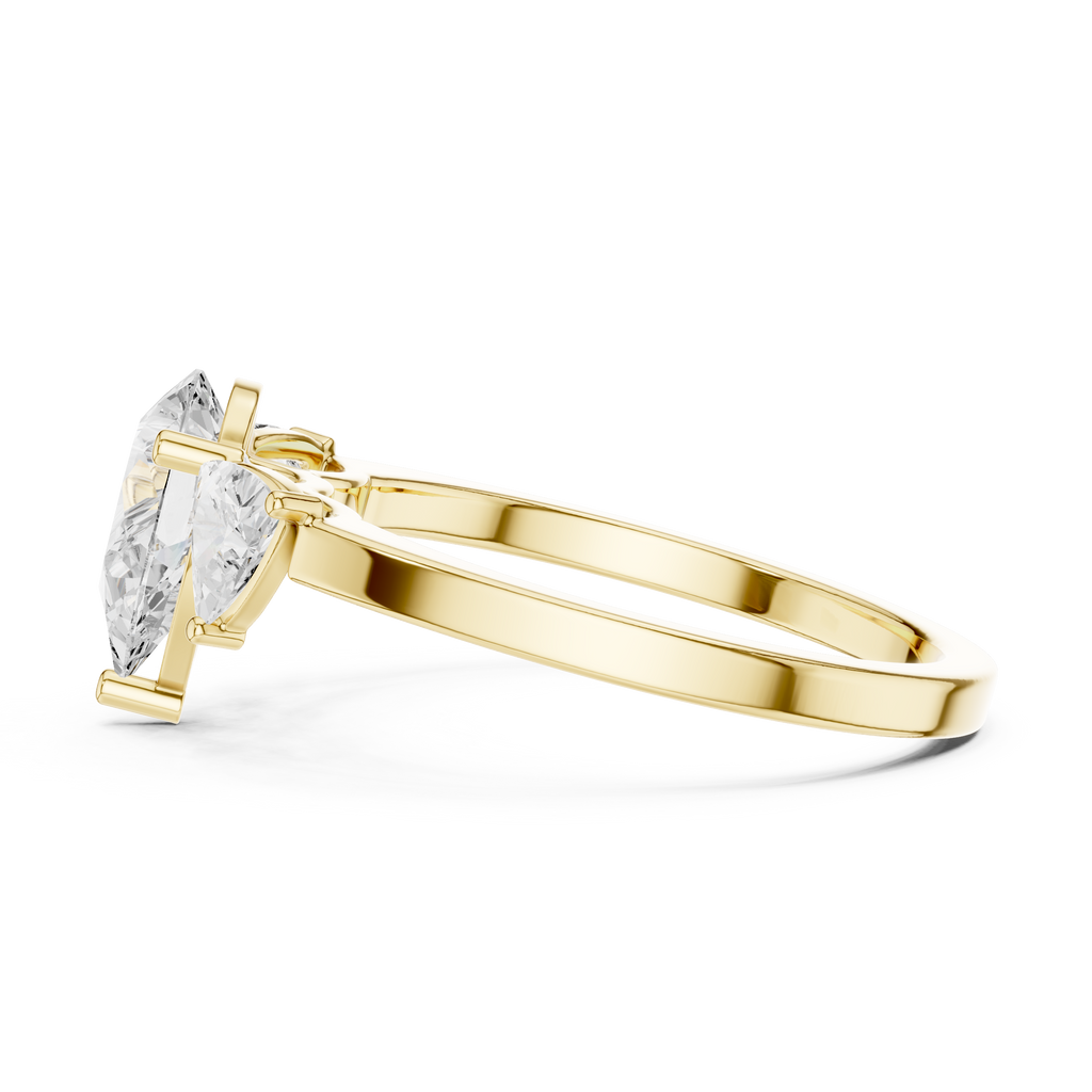 Pear Cut Three Stone Diamond Engagement Ring with Trillion Side Stones