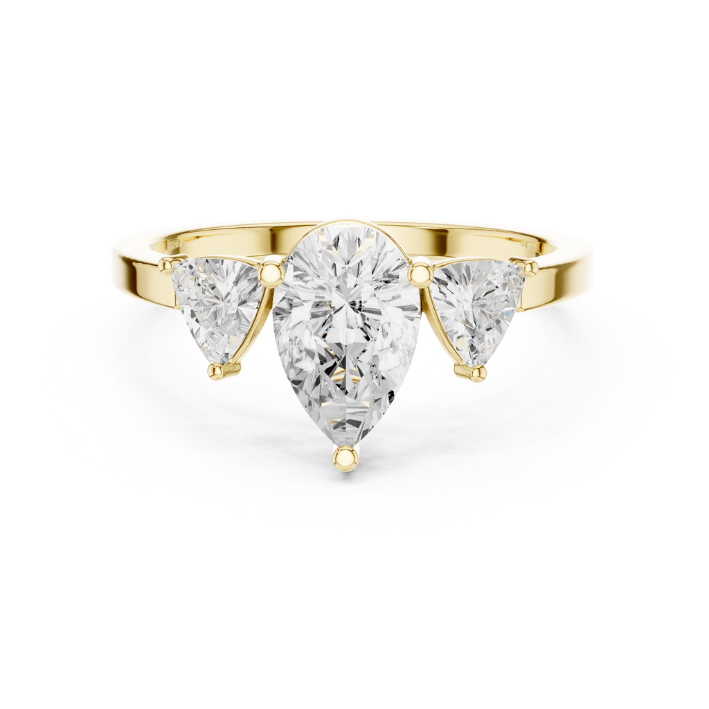 Pear Cut Three Stone Diamond Engagement Ring with Trillion Side Stones