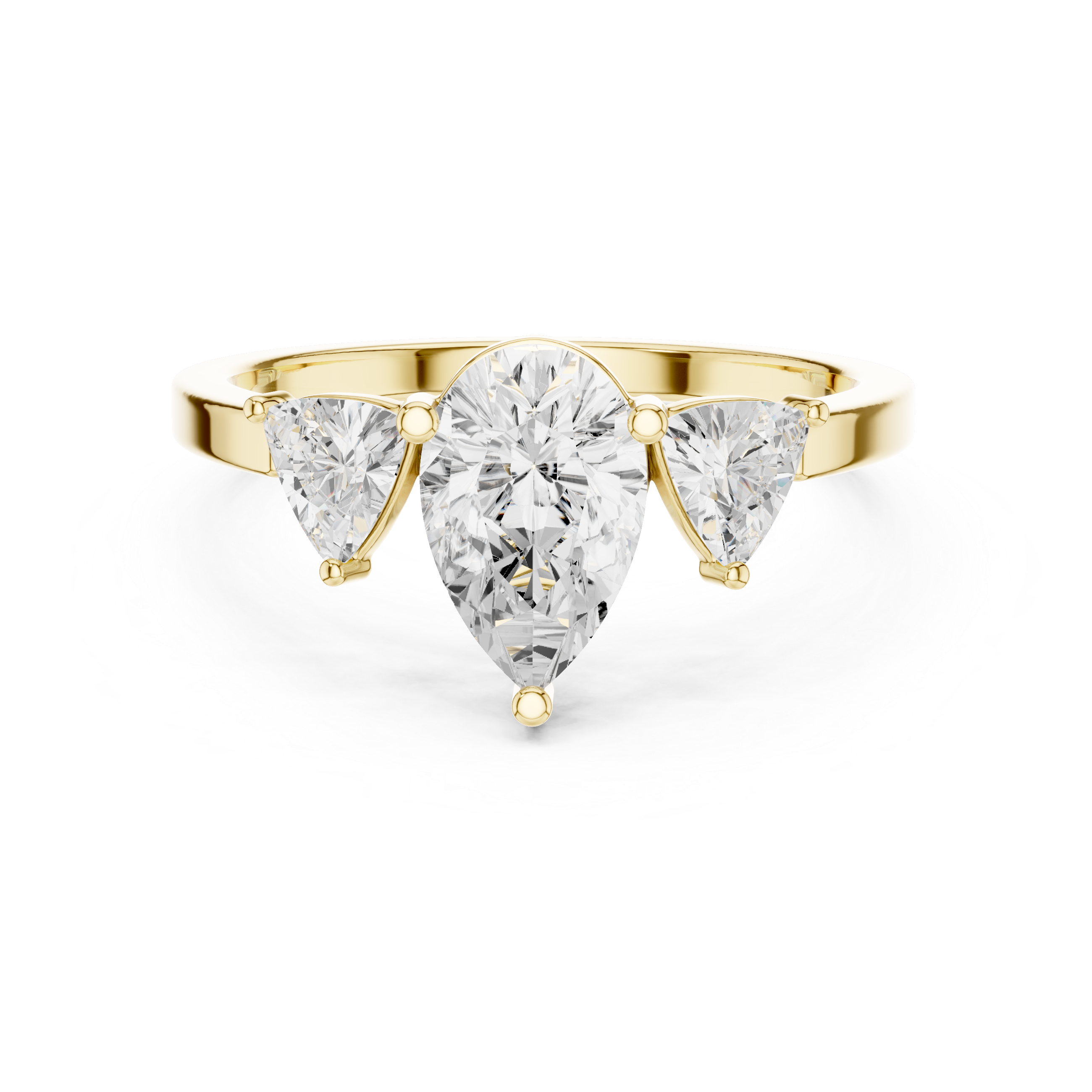 Pear Cut Three Stone Diamond Engagement Ring with Trillion Side Stones
