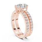 Pear Cut Double Band Diamond Engagement Ring with Pavé Diamonds