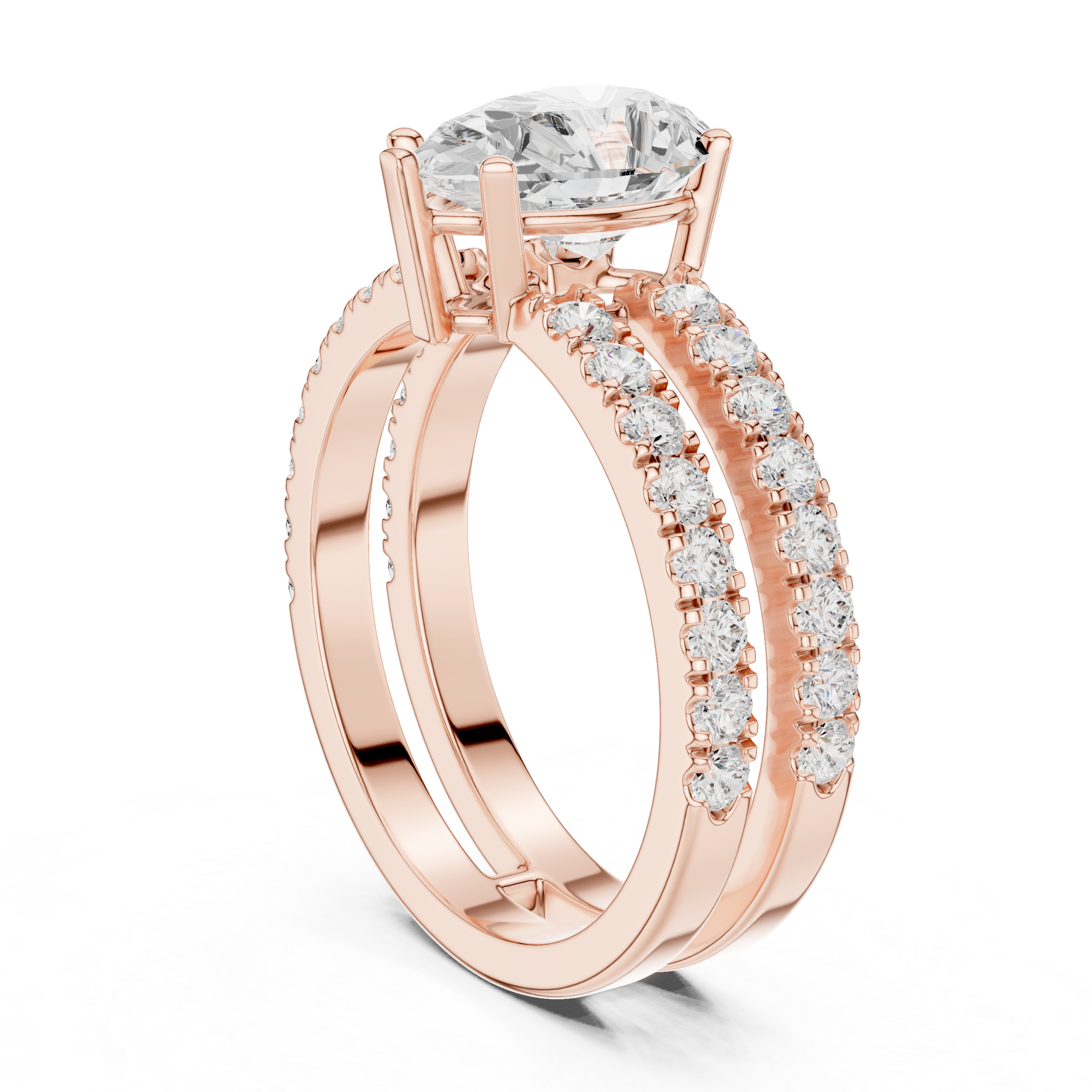 Pear Cut Double Band Diamond Engagement Ring with Pavé Diamonds