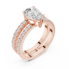 Pear Cut Double Band Diamond Engagement Ring with Pavé Diamonds