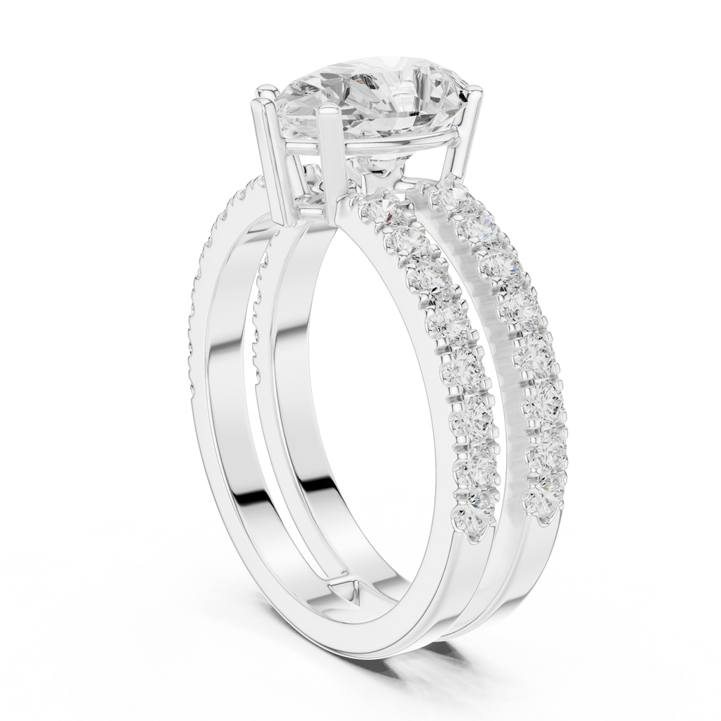 Pear Cut Double Band Diamond Engagement Ring with Pavé Diamonds