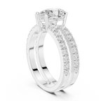 Pear Cut Double Band Diamond Engagement Ring with Pavé Diamonds