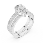 Pear Cut Double Band Diamond Engagement Ring with Pavé Diamonds