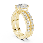 Pear Cut Double Band Diamond Engagement Ring with Pavé Diamonds