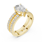 Pear Cut Double Band Diamond Engagement Ring with Pavé Diamonds