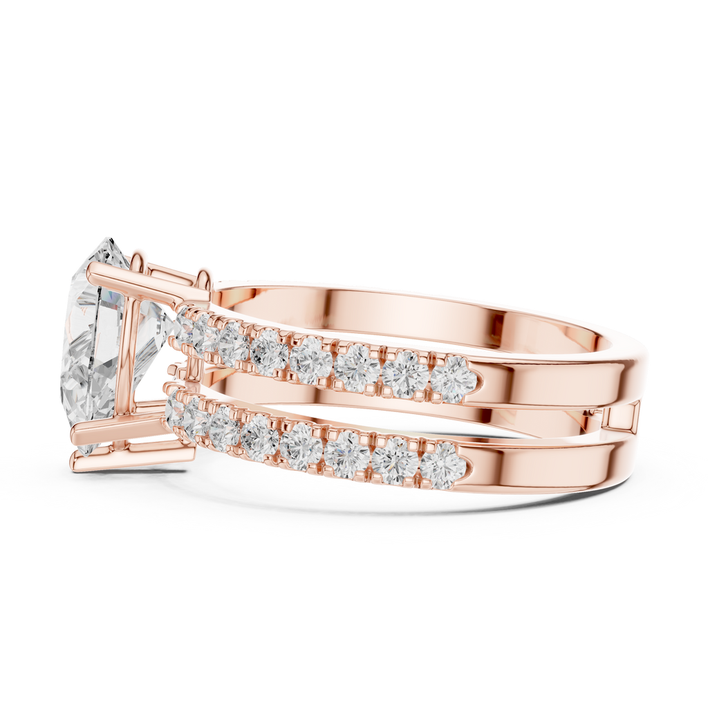 Pear Cut Double Band Diamond Engagement Ring with Pavé Diamonds