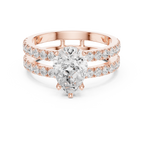 Pear Cut Double Band Diamond Engagement Ring with Pavé Diamonds