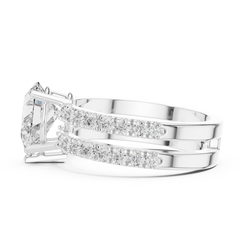 Pear Cut Double Band Diamond Engagement Ring with Pavé Diamonds