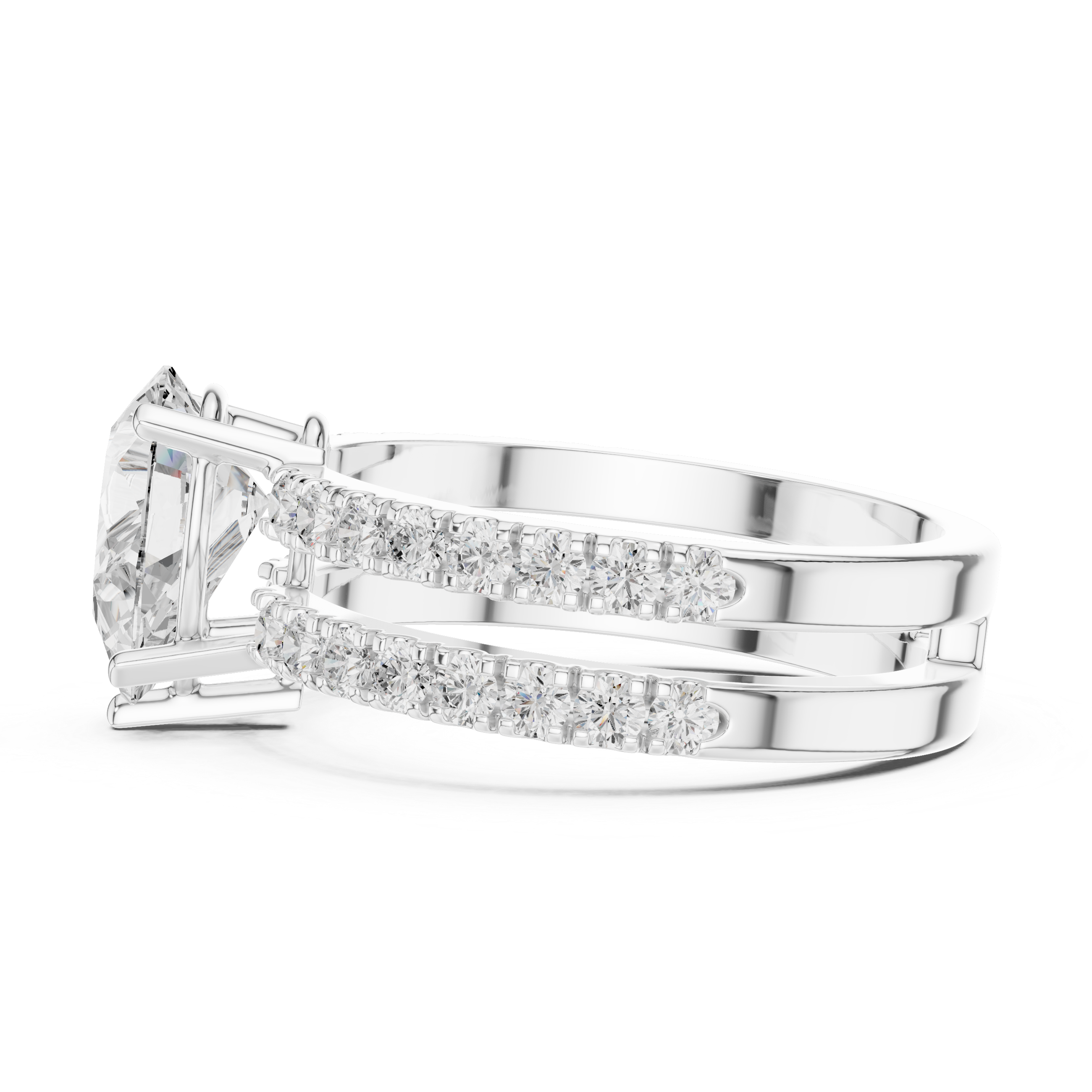 Pear Cut Double Band Diamond Engagement Ring with Pavé Diamonds