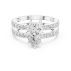 Pear Cut Double Band Diamond Engagement Ring with Pavé Diamonds