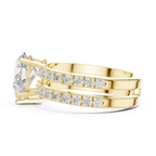 Pear Cut Double Band Diamond Engagement Ring with Pavé Diamonds