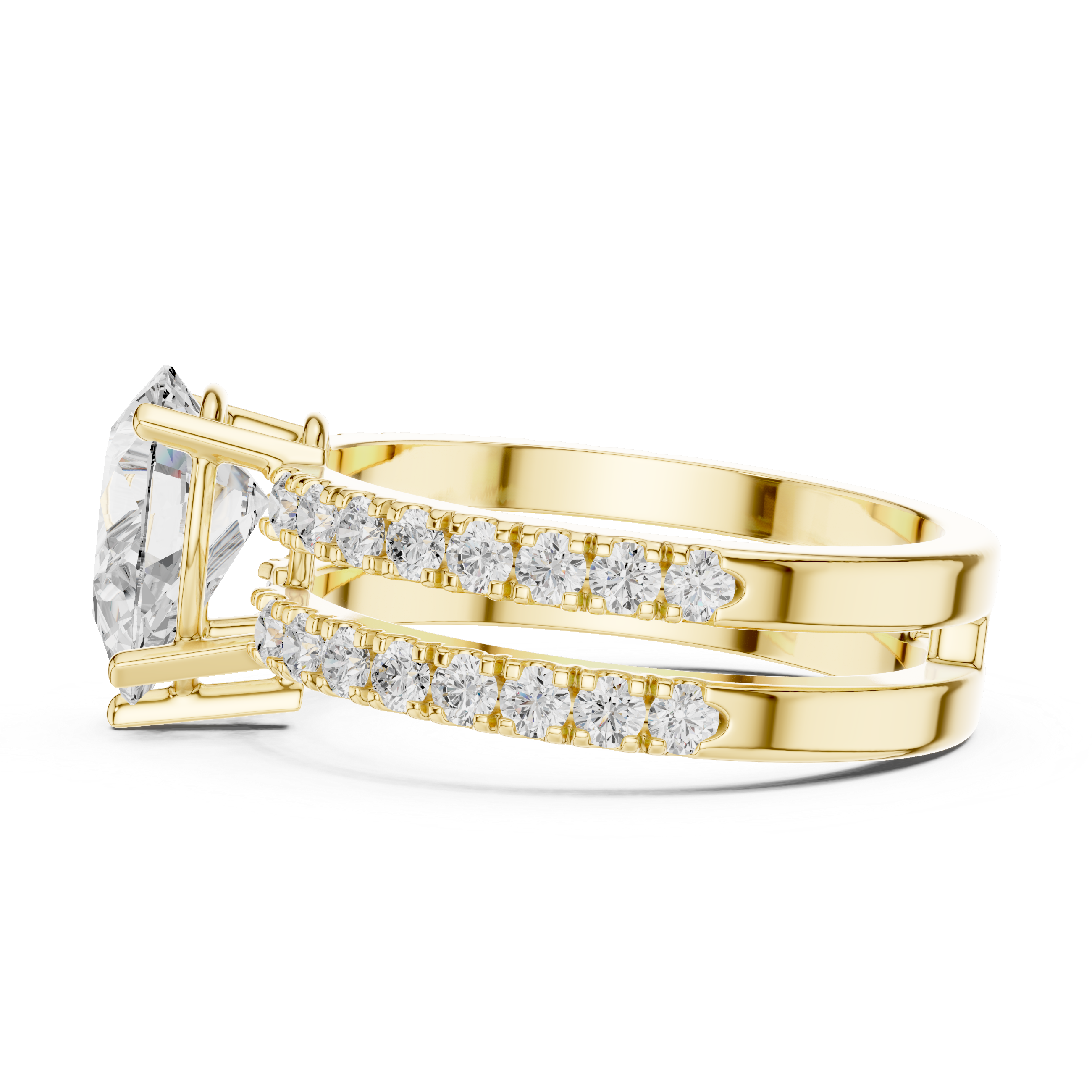 Pear Cut Double Band Diamond Engagement Ring with Pavé Diamonds