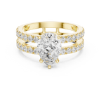 Pear Cut Double Band Diamond Engagement Ring with Pavé Diamonds