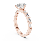 Pear Cut Baguette Diamond Engagement Ring with Modern Bar Set Band