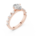 Pear Cut Baguette Diamond Engagement Ring with Modern Bar Set Band