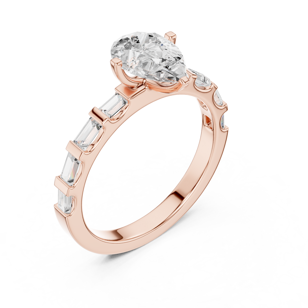 Pear Cut Baguette Diamond Engagement Ring with Modern Bar Set Band – view 7 of 12, lab grown diamond band | Jewelix Atelier
