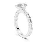 Pear Cut Baguette Diamond Engagement Ring with Modern Bar Set Band