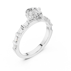 Pear Cut Baguette Diamond Engagement Ring with Modern Bar Set Band