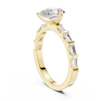 Pear Cut Baguette Diamond Engagement Ring with Modern Bar Set Band