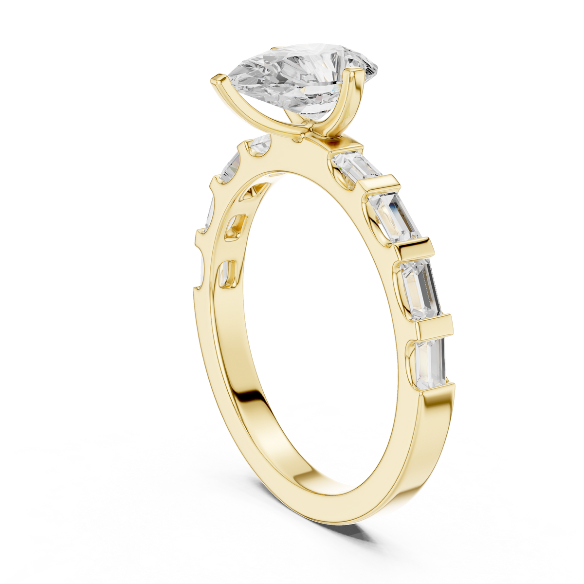 Pear Cut Baguette Diamond Engagement Ring with Modern Bar Set Band – view 10 of 12, lab grown diamond band | Jewelix Atelier