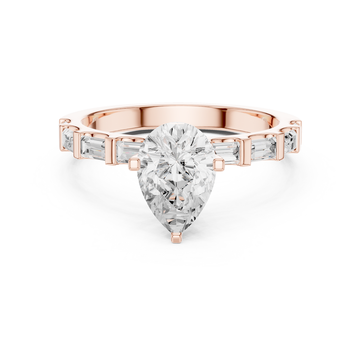 Pear Cut Baguette Diamond Engagement Ring with Modern Bar Set Band – view 5 of 12, lab grown diamond band | Jewelix Atelier