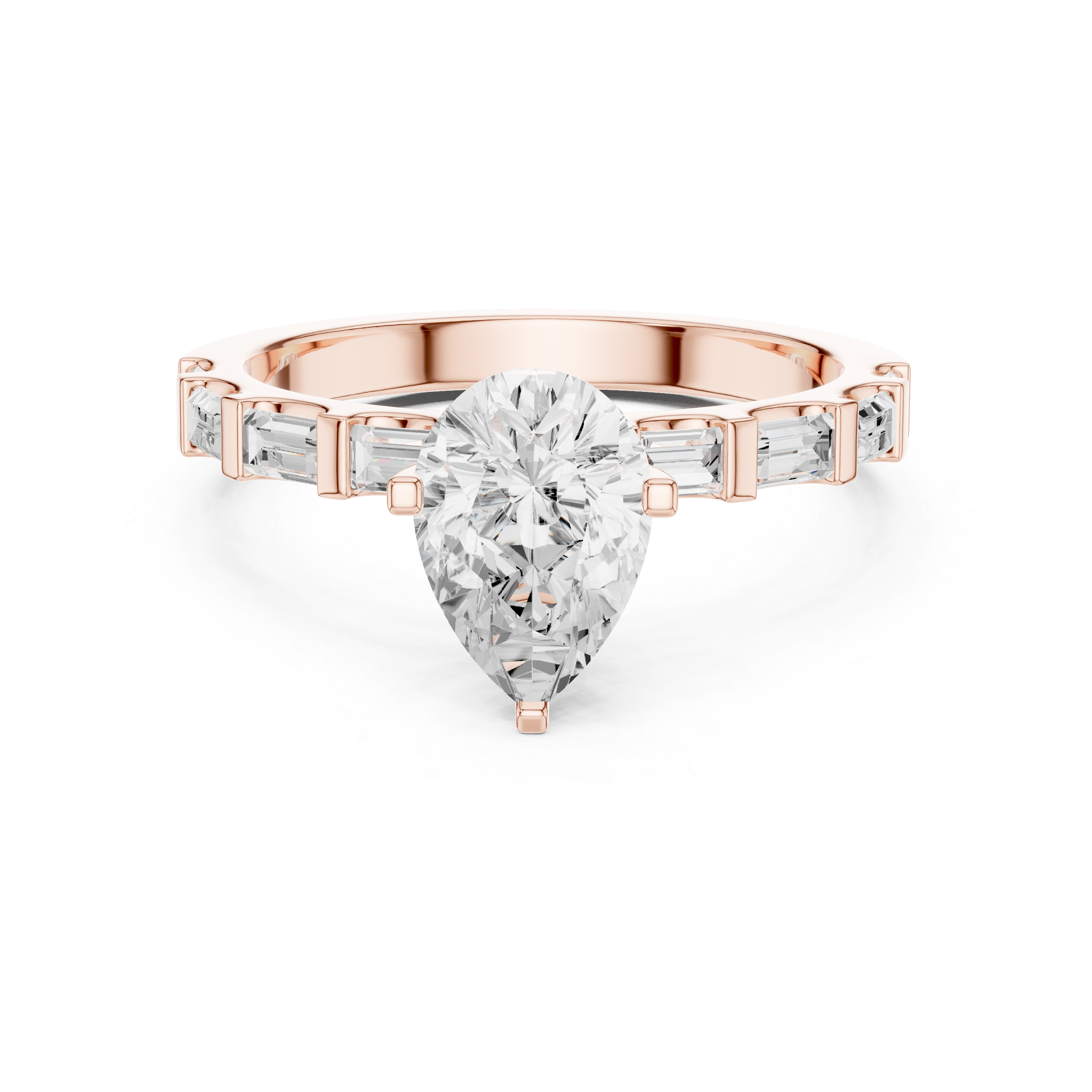 Pear Cut Baguette Diamond Engagement Ring with Modern Bar Set Band