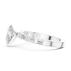 Pear Cut Baguette Diamond Engagement Ring with Modern Bar Set Band