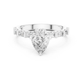 Pear Cut Baguette Diamond Engagement Ring with Modern Bar Set Band