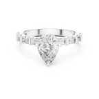 Pear Cut Baguette Diamond Engagement Ring with Modern Bar Set Band