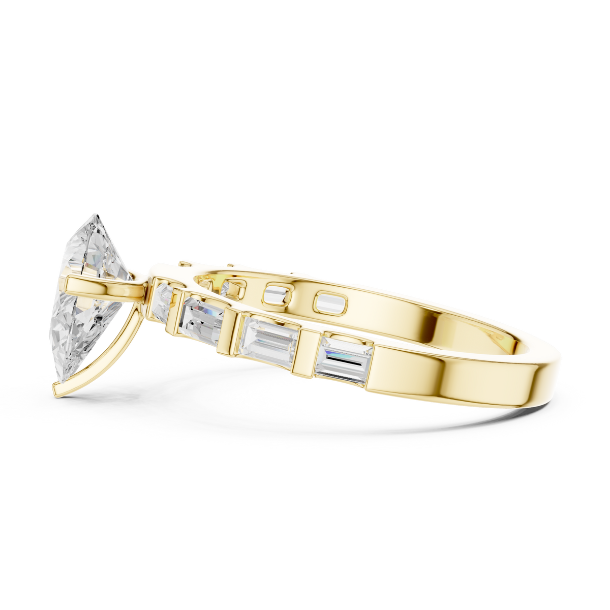 Pear Cut Baguette Diamond Engagement Ring with Modern Bar Set Band – view 12 of 12, lab grown diamond band | Jewelix Atelier