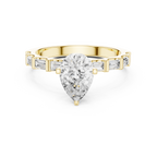 Pear Cut Baguette Diamond Engagement Ring with Modern Bar Set Band