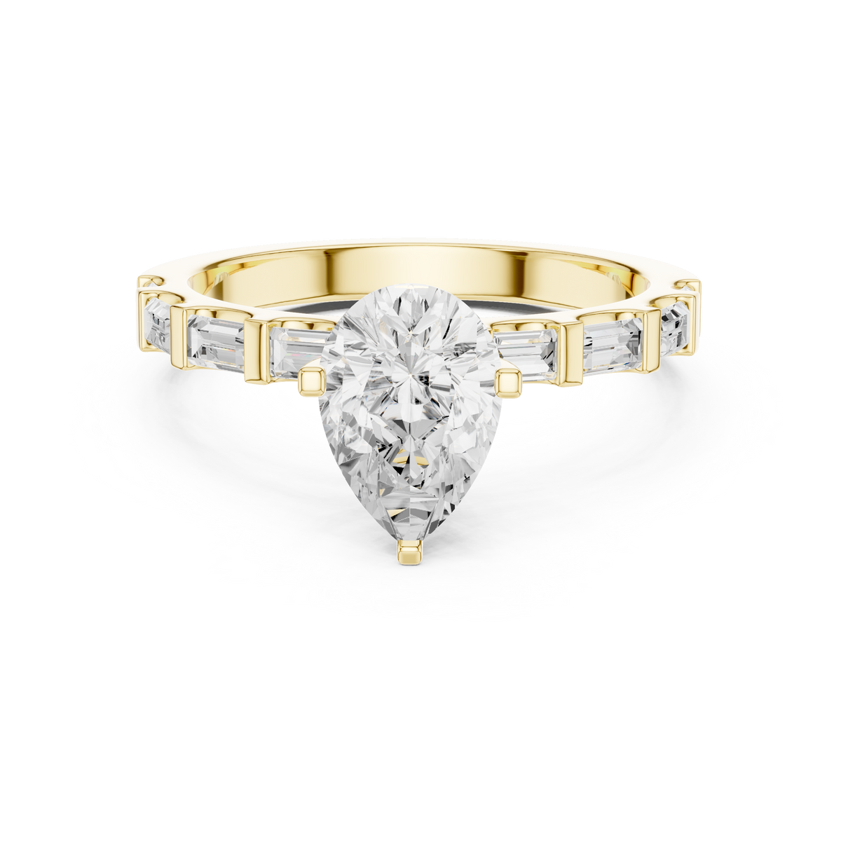 Pear Cut Baguette Diamond Engagement Ring with Modern Bar Set Band – view 9 of 12, lab grown diamond band | Jewelix Atelier