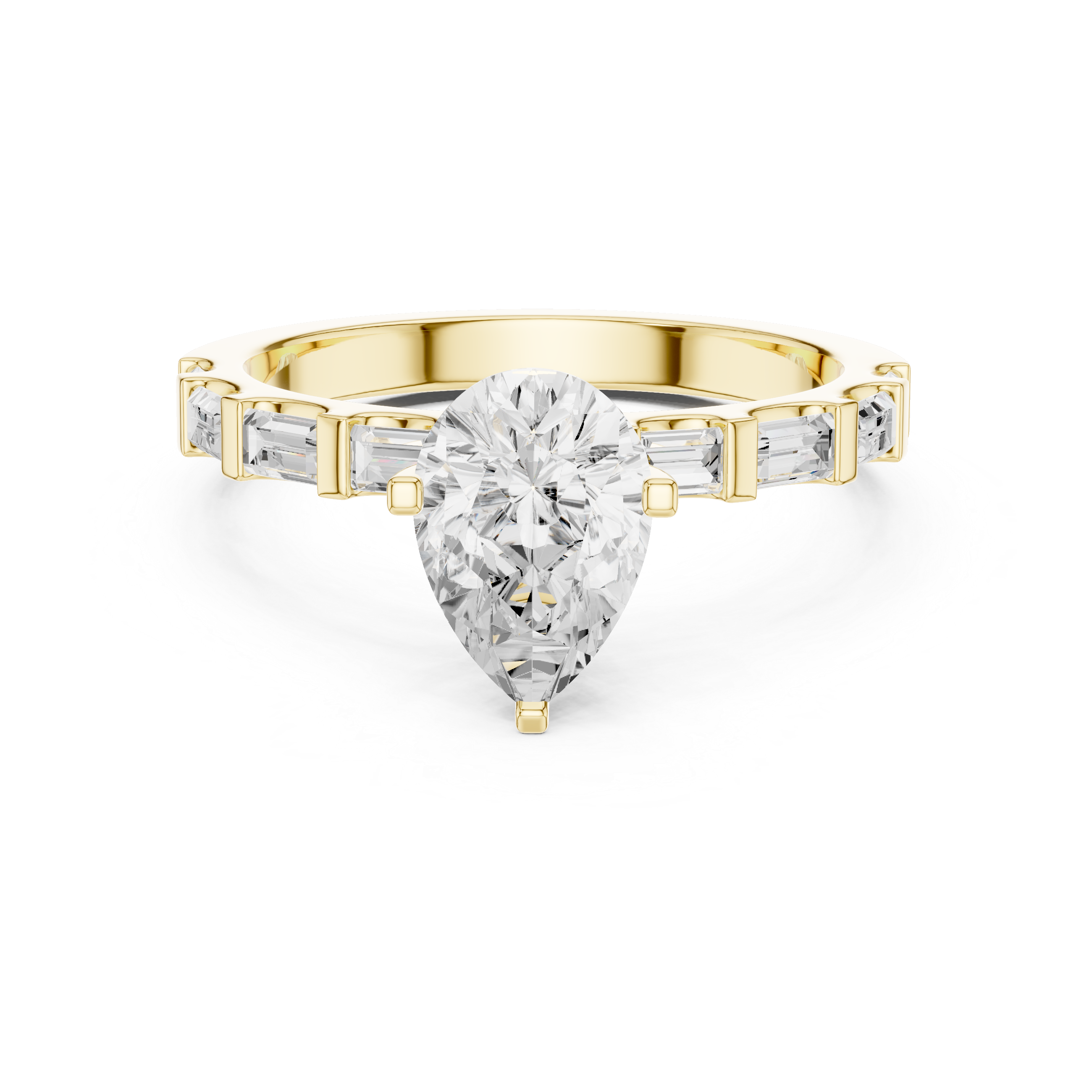 Pear Cut Baguette Diamond Engagement Ring with Modern Bar Set Band