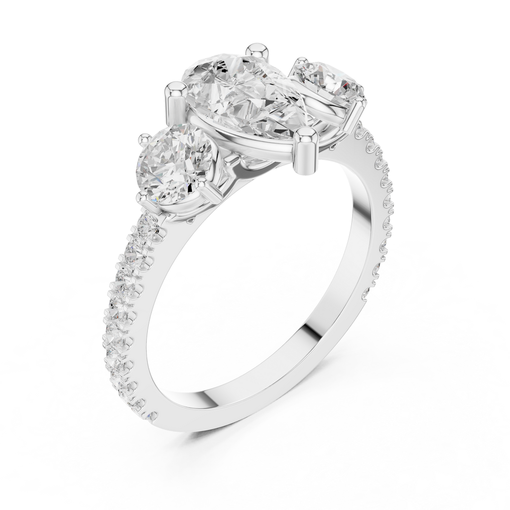 Pear Cut Three Stone Diamond Engagement Ring